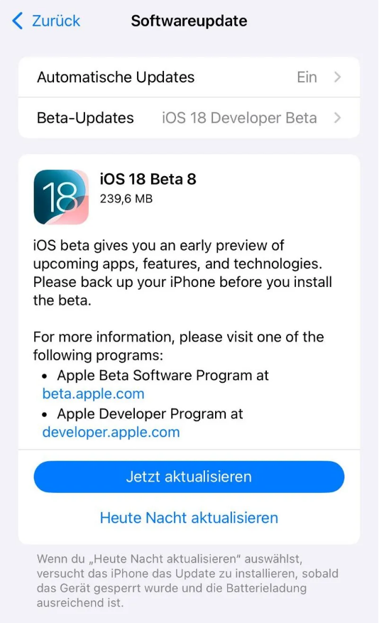 江夏苹果手机维修分享苹果 iOS / iPadOS 18 开发者预览版 Beta 8 发布 
